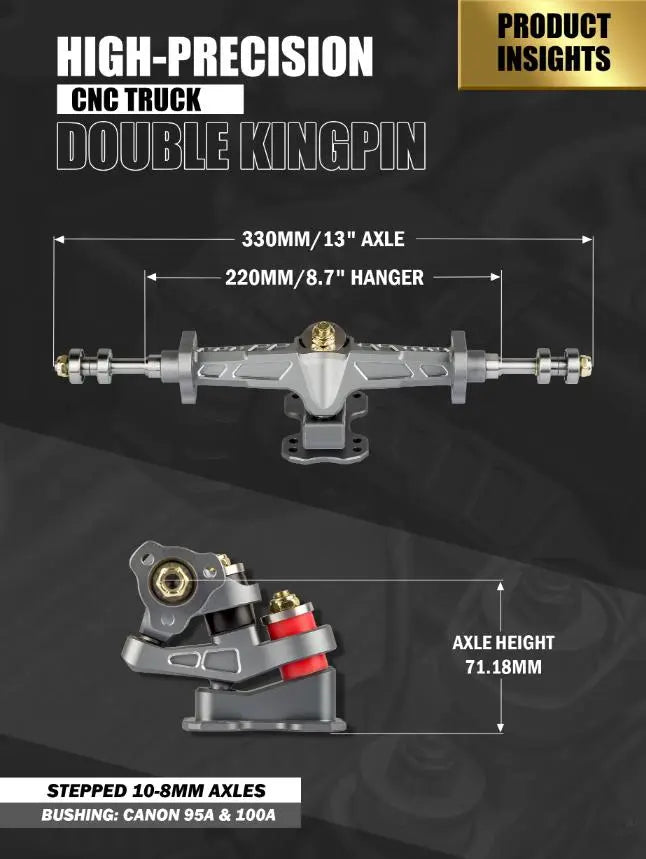 Esk8 13" Double Kingpin High-Precision CNC Truck Set | DIY Electric Skateboard - Koowheel